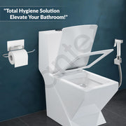 Plantex Hygienic Toilet Combo/Polypropylene Toilet Seat Cover / Self Adhesive Toilet paper holder/D- Shape Health Faucet Set with 1.20 meter hose Pipe for Toilet and Clamp (Chrome)