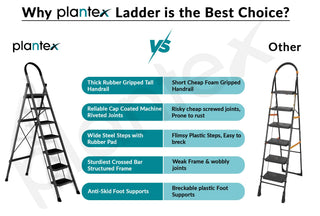 Plantex Steel 7 Step Ladder/Foldable Ladder for Home/Anti-Skid Wide 7 Step Ladder - (Apex - Black)
