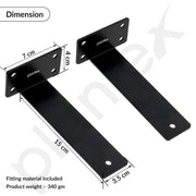 Plantex 6 inch Heavy Duty Shelf Bracket/Wall Shelves Angle Brackets/GI Steel Shelf bracket/Angles for wall shelf - Pair of 1 (Black)