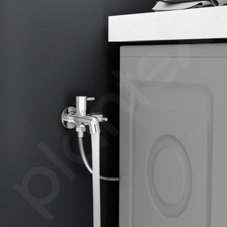 Plantex Two Way Bib Cock Tap with Water Saving Nozzle Attachment/Compatible for Washing Machine/2 in 1 Bib Tap with Wall Flange and Teflon Tape-(MKS-1275-Chrome)