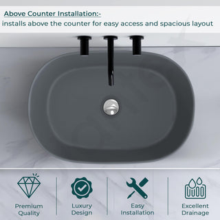 Plantex Ceramic Wash Basin for Bathroom/Oval Table Top Basin/Countertop Vessel Sink for Home/Hotel - (3061, Cloud Grey)