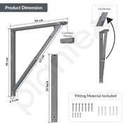 Plantex Heavy Duty 20 Inch Foldable Table Bracket/GI Steel Multipurpose Shelf Bracket/Space Saving Wall Bracket/Folding Bracket for Home & Office - Pair of 1 (Grey)