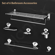 Plantex  Stainless Steel 6pcs Bathroom Organizer Set/Bathroom Accessories/Towel Rack/Towel Rod/Soap Holder/Tumbler Holder/Robe Hook(Chrome,Set of 6)