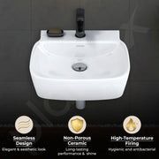 Plantex Ceramic Wall Hung Basin/Washbasin for Bathroom/Wall Mounted Wash Basin/Sink for Living Room (Vita, White)
