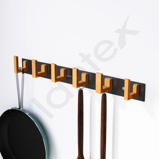 Plantex Aluminum Hook Rail with L-Shape Hook for Clothes Hanging/Hook Rail Bar for Clothes/Towel/Keys -Pack of 3 (6 Hooks/Black & Gold)