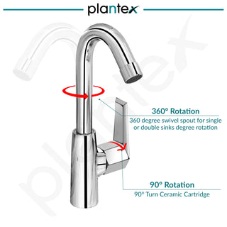 Plantex Kitchen Taps for Home Sink with Swivel Spout/Sink Tap for Kitchen Basin with Teflon Tape/Kitchen Faucets for Sink -Chrome (Celesiya-1246)