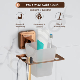 Plantex 304 Grade Stainless Steel Glass Toothbrush Holder/Stand/Toothpaste Stand/Tumbler Holder for Bathroom - Decan (Rose Gold)