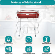 Plantex Matka Freestanding Stand/Stainless Steel 2-Tier Matka Stands For Kitchen/Round Pot Tiered Shelf Stand For Kitchen Utensils With Tray - (1185, Chrome)