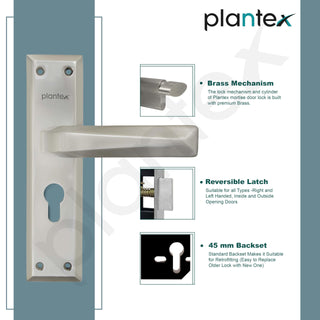 Plantex Heavy-Duty Door Lock Set - Main Door Lock Handle Set/6-Lever Lock Mechanism Mortise Lock with 3 Keys, Brass Lock Body & Cylinder (PTP-08, Satin)