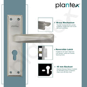 Plantex Heavy-Duty Door Lock Set - Main Door Lock Handle Set/6-Lever Lock Mechanism Mortise Lock with 3 Keys, Brass Lock Body & Cylinder (PTP-08, Satin)