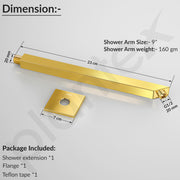 Plantex 9-Inch Shower Arm for Overhead Shower/Stainless Steel Shower Pipe/Wall Mount Bathroom Fitting with Â½-Inch Thread - Pack of 1 (Gold)