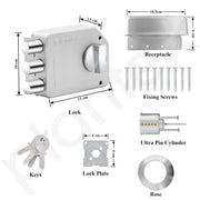 Plantex Tri-Bolt Lock for Main Door/Heavy Duty Door Lock with 4 Keys/Suitable for Single or Double Door for Home/Office/Hotel - Pack of 1 (Satin White and Chrome)