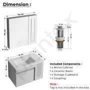 Plantex Wall Mount Vanity Cabinet with Washbasin and Mirror/Rectangular Basin with Cabinet for Bathroom - (Lunovia - 800, Grey)