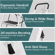 Plantex 5 Step Foldable Ladder for Home Use/Steel Ladder with Anti-Slip Shoes/Step Ladder with Double-Grip Technology(White & Black)