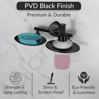 Plantex J4 Stainless Steel Soap Dish with Liquid Dispenser/Soap Stand/Shampoo Dispenser for Bathroom/Bathroom Accessories - Pack of 1 (R-218B, Black)