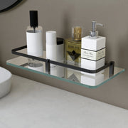 Plantex Premium Frosted Bathroom Glass Shelf/Kitchen/Glass Shelf for Bathroom Wall/Living Room with Brass Railings and Brackets(Transparent, Black – 12 x 6 inches - Pack of 1)