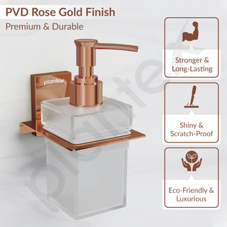 Plantex 304 Grade Stainless Steel Liquid Soap Dispenser for Bathroom/Frosted Glass Liquid Shampoo Dispenser/Hand wash Dispenser/Bathroom Accessories - Pack of 1 (Crystal, PVD Rose Gold)