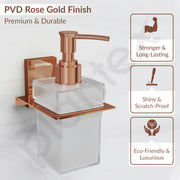 Plantex 304 Grade Stainless Steel Liquid Soap Dispenser for Bathroom/Frosted Glass Liquid Shampoo Dispenser/Hand wash Dispenser/Bathroom Accessories - Pack of 1 (Crystal, PVD Rose Gold)