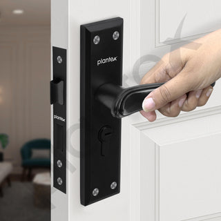 Plantex Heavy-Duty Door Lock Set - Main Door Lock Plate Handle Set/6-Lever Mechanism Mortise Locks with 3 Keys/Brass Locks Body & Cylinder (PTP-09- Black)