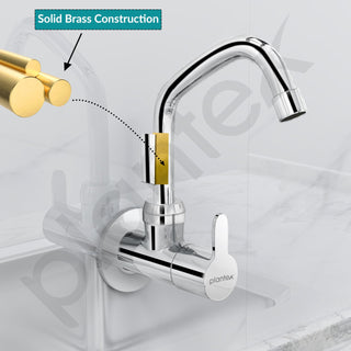 Plantex Pure Brass Kitchen Sink Tap with 360° Extended Swivel Spout/Basin Tap with Water Saving Aerator/Sink Tap for Kitchen Basin with Brass Wall Flange-7 Year Warranty (FLO-810- Chrome)