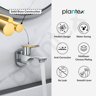 Plantex Pure Brass Bib Cock for Bathroom with Water-Saving Aerator/Wall Mount Bib Tap with Wall Flange & Teflon Tape/Tap for Bathroom (ORN-201-Chrome Finish)