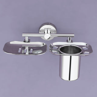 Plantex 304 Grade Stainless Steel 2in1 Soap Dish with Tumbler Holder/Soap Stand/Tooth Brush Holder/Bathroom Accessories - (Chrome)