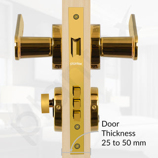 Plantex Brass Premium Door Lock With 3 Years Warranty - Main Door Knob for Home, Mortise Lock Set With PVD Gold Finish