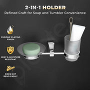 Plantex 2 in 1 Glass Soap Dish With Tumbler Holder/Pure Brass Soap Holder with Toothbrush Holder/Bathroom Accessories - Pack of 1 (DL-14, Chrome)
