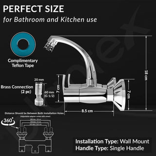 Plantex Pure Brass Sink Mixer Tap/Hot and Cold Water Mixer with Swinging Spout/Wall Mount Kitchen Sink Tap with Brass Wall Flange & Teflon Tape - (Chrome - AQ-1414)