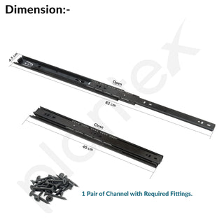 Plantex Drawer Channel/Regular Smooth Close Ball Bearing Slider Drawer Channel for Home, Kitchen & Wardrobe/Telescopic Channel for Drawer/for Wooden & Metals Drawers (16-Inch,Black) Pair