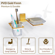 Plantex 304 Grade Stainless Steel Glass Soap Dish with Tumbler Holder/Soap Stand/Toothbrush Holder/Bathroom Accessories - Crystal (PVD Gold)