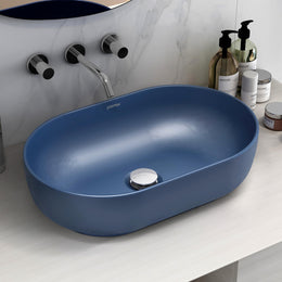 Plantex Tabletop Wash Basin for Bathroom/Designer Ceramic Basin/Countertop Wash Basin/Home/Office (Blue - 22 x 14 x 6 Inch)