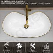 Plantex Ceramic Wash Basin/Table Top Hand Washbasin/Designer Countertop Basin for Bathroom/Restaurants/Hotel (24.5x12.5x 5.5 -White & Blue)
