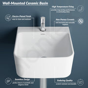 Plantex Ceramic Basin with Stainless Steel Pillar Cock/Wall Hung Basin/Deck Mount Tap/Basin for Bathroom - (Roma - Combo)