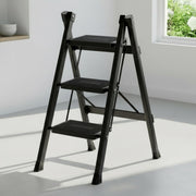 Plantex 3 Step Ladder for Home Use/Wide Anti-Slip Heavy-Duty Step Stool/Lightweight Kitchen Ladder 3 Step (Black)