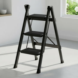 Plantex 3 Step Ladder for Home Use/Wide Anti-Slip Heavy-Duty Step Stool/Lightweight Kitchen Ladder 3 Step (Black)