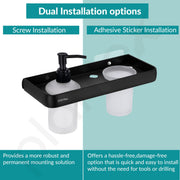 Plantex Liquid Soap Dispenser with Tumbler Holder for Bathroom/2 in 1 Shampoo Dispenser with Toothpaste Holder/Bathroom Accessories - Pack of 1 (1505, Black)