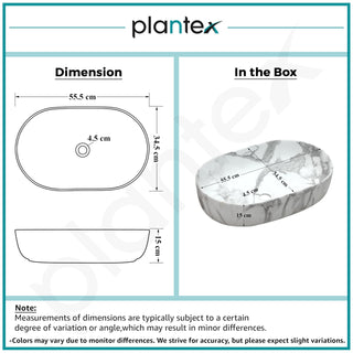 Plantex Tabletop Washbasin for Bathroom/Designer Ceramic Hand Wash Basin/Oval Countertop Basin/Home/Office (22x13.5x6 Inch - White & Grey)
