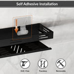 Plantex No Drill Bathroom Shelves/Stainless Steel Self Adhesive Shelf for Bathroom/Wall Shelf for Kitchen/Bathroom Shelf- Pack of 2 (16 x 4 Inch - Black)