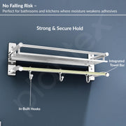 Plantex Premium Stainless Steel Bathroom Shelf/Multipurpose Rack with Towel Hooks & Hanger/Rod/Bathroom Organiser with Drill/Bathroom Stand-(2-Tier,Chrome)