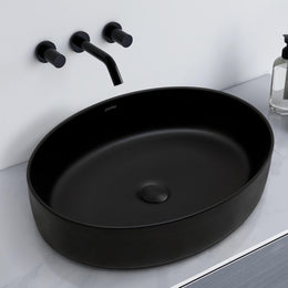 Plantex Ceramic Washbasin for Bathroom/Countertop Bathroom Basin/Oval Tabletop Wash Basin for Office/Restaurant (Charcoal Black - 21.5 x 16 x 5 Inch)