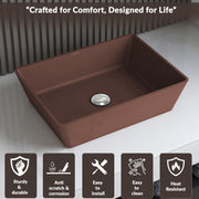 Plantex Granite Quartz Counter Top WashBasin/Rectangle Tabletop Wash Basin/Vessel Sink Wash Basin Over Counter for Home/Restaurant (Brown - 18 x 13 x 5 Inch)
