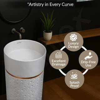 Plantex Ceramic Pedestal Basin for Bathroom/One Piece Pedestal Free Standing Round Wash Basin for living Room/Hotel (Beige)