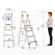 Plantex Secura 5 Step Aluminium Ladder for Home/Foldable Ladder with Support Hand Rail (Orange-Silver)