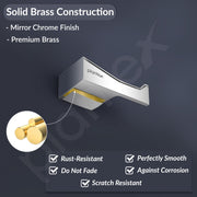Plantex Smero Pure Brass Made Hooks for Hanging Clothes and Towel in Bathroom/Robe Hook/Hanger for Living Room - Arrete (Chrome)