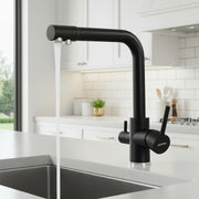 Plantex Kitchen Sink Faucet/Kitchen Tap Handle Brass and Body is 304 Grade Stainless Steel/Double Handle Kitchen Mixer Tap Hot and Cold/360Â° Swivel Spout Sink Taps - (7908, Black)