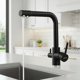 Plantex Kitchen Sink Faucet/Kitchen Tap Handle Brass and Body is 304 Grade Stainless Steel/Double Handle Kitchen Mixer Tap Hot and Cold/360° Swivel Spout Sink Taps - (7908, Black)