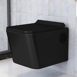 Plantex Platinum Ceramic Rim Wall Hung Western Toilet/P Trap Western Commode with Soft Close Seat Cover/ Commode with Washdown Flush - (Black-M)