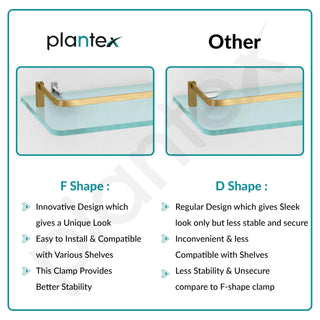 Plantex Heavy Duty Glass Shelf for Bathroom/Kitchen Storage Shelf Wall Mounted/Living Room Frosted Glass Shelf, (Brass Antique Finish - 12x6 Inches - Pack of 3)