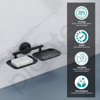 Plantex Galaxy 304 Grade Stainless Steel Rectangular Double Soap Holder for Bathroom/Soap Stand/Soap Holder/Bathroom Accessories - (Black)